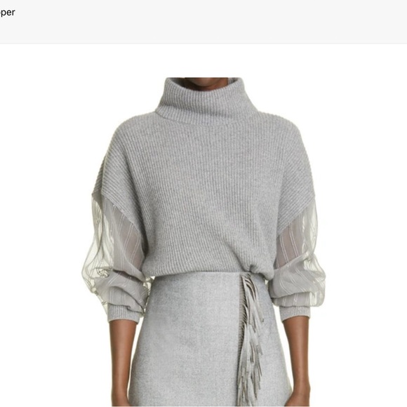 Brunello Cucinell Sheer Sleeve Cowl Neck Cashmere Sweater - Picture 3 of 6